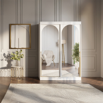 Šatní skříň MODIN | se zrcadlem | 150 cm | bílá/zlaté úchyty