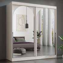 Šatní skříň MODIN | se zrcadlem | 200 cm | kašmír/černé úchyty