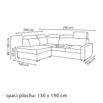 Sedací souprava PEDRO L | 200x250 cm | LEVÁ | rozkládací + úložný prostor | polohovatelné záhlavníky | VÝBĚR TKANIN