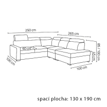Sedací souprava PEDRO L | 250x265 cm | PRAVÁ | rozkládací + úložný prostor | polohovatelné záhlavníky | VÝBĚR TKANIN