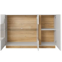 Obývací stěna ARCO se skříní | 4 díly | 295 cm + 100x60 cm | PUSH OPEN | bílá mat/lesk/dub grandson