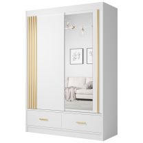 Šatní skříň CANADA CA-25 | 150 cm | se zrcadlem | bílá se zlatými úchyty