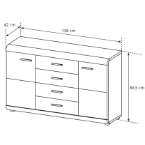 LINK s | komoda 2D4S | 140 cm | sonoma