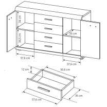 LINK s | komoda 2D4S | 140 cm | sonoma