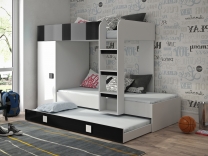 Dvoupatrová postel s přistýlkou TOLEDO 2 | bílá/černá-lesk | UNIVERZÁLNÍ