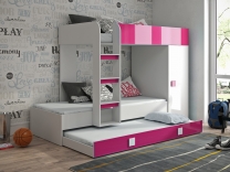 Dvoupatrová postel s přistýlkou TOLEDO 2 | bílá/růžová-lesk | UNIVERZÁLNÍ