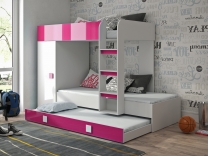 Dvoupatrová postel s přistýlkou TOLEDO 2 | bílá/růžová-lesk | UNIVERZÁLNÍ