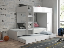 Dvoupatrová postel s přistýlkou TOLEDO 2 | bílá/bílá-lesk-bílé úchyty | UNIVERZÁLNÍ