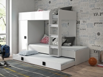 Dvoupatrová postel s přistýlkou TOLEDO 2 | bílá/bílá-lesk-černé úchyty | UNIVERZÁLNÍ