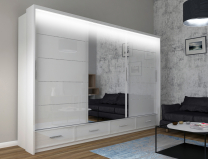 Šatní skříň Sycylia 250 cm - bílá - AKCE + LED osvětlení - SKLADEM poslední 1 ks