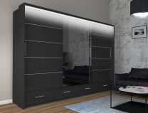 Šatní skříň Sycylia 250 cm - černá - AKCE + LED osvětlení - SKLADEM poslední 1 ks
