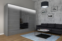 Šatní skříň Sycylia 250 cm - šedá - AKCE + LED osvětlení
