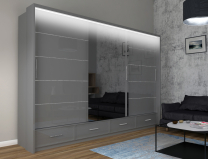 Šatní skříň Sycylia 250 cm - šedá - AKCE + LED osvětlení