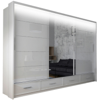 Šatní skříň 250 cm - bílá - AKCE + LED osvětlení