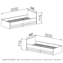 Guliver | jednolůžko 11 | bílá lesk | RŮZNÉ ÚCHYTY