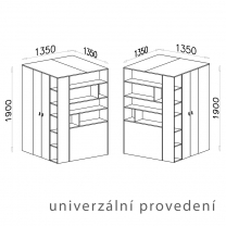 PLANET m | šatní skříň PL1 UNI provedení | 135 cm | modrá/dub/bílá