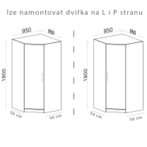 SMART sb | rohová šatní skříň SR4 + nástavec SRN4 | 95x95 cm | UNI dvířka | sonoma/bílá