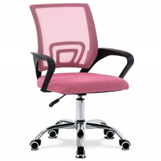 Kancelářská židle, potah růžová látka MESH a síťovina MESH, výškově nastavitelná, kovový chromovaný 