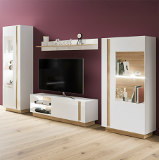 Obývací stěna ARCO | 4 díly | 270 cm | PUSH OPEN | bílá mat/lesk/dub grandson