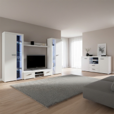 Obývací stěna RUMBA XL + komoda 2F2S | 300 + 156,4 cm | bílá