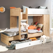Dvoupatrová postel SMART 2 + přistýlka | 90x200 + 2x 85x200 | UNI provedení | artisan/bílá