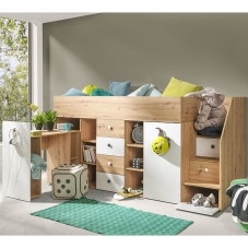 Patrová postel SMART 3 | 90x200 | PRAVÁ | s úložnými prostory a stolkem | artisan/bílá