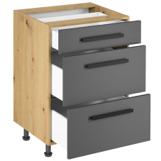 LANGEN šp | dolní skříňka D60S3 S ÚCHYTY a 3 zásuvkami | 60 cm | SOKL v CENĚ | artisan/šedá