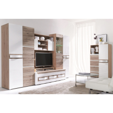 Obývací stěna PASSIONATA | 300 cm | sestava B + LED + komoda | san remo/bílá lesk | AKCE
