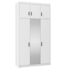 Šatní skříň ELENA 3D + zrcadlo + nástavec | 133 cm | bílá