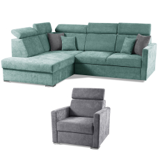 Sedací souprava SLIM Rosario MAX + křeslo | 180x238 | LEVÁ | 466/456 azurová/šedá | POSLEDNÍ KUS