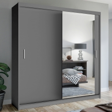 Šatní skříň MIAMI se zrcadlem | 203 cm | šedá | 5 variant vnitřního uspořádání | POUZE U NÁS