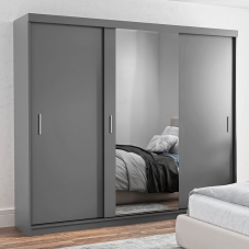 Šatní skříň MIAMI se zrcadlem | 250 cm | šedá | 3x ZÁSUVKA v ceně | POUZE U NÁS