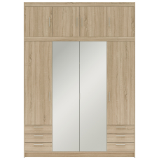 Šatní skříň ELENA 4D 6S + zrcadlo + nástavec + 6x zásuvka | 176,3 cm | dub sonoma
