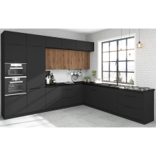 Kuchyňská linka SIENA a | 330x300 cm | UNI dvířka | PREMIUM BOX | černá/ořech okapi