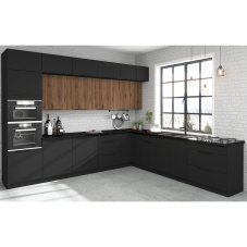 Kuchyňská linka SIENA b | 330x300 cm | UNI dvířka | PREMIUM BOX | černá/ořech okapi