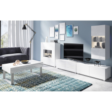 Obývací stěna CALABRINI b | 300 cm + stolek 110x63,5 cm | 5 dílů K | bílá lesk