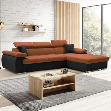 Sedací souprava COOL | 281x191 cm | rozkládací + úložný prostor | PRAVÁ | oranžovo černá 08/15