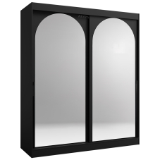 Šatní skříň MODIN | se zrcadlem | 180 cm | černá/černé úchyty