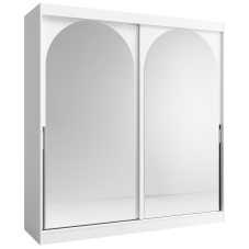 Šatní skříň MODIN | se zrcadlem | 200 cm | bílá/černé úchyty