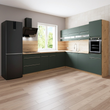 Kuchyňská linka GLAMOUR z | 270x260 cm | SE SOKLEM | zelená mat/artisan
