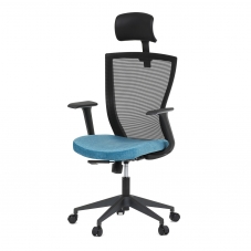 Kancelářská židle, černá MESH síťovina, světle modrá látka, houpací mechanismus, plastový kříž, kole