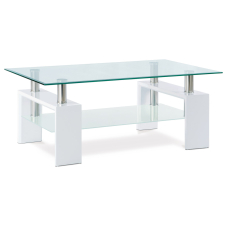 Konferenční stolek 110x60x45 cm, bílý lesk / čiré sklo 8 mm | VÝPRODEJ