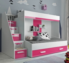 Dvoupatrová postel PARTY 16 + 1x matrace - bílá/růžová-lesk - SKLADEM 1ks