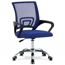 Kancelářská židle, potah modrá látka MESH a síťovina MESH, výškově nastavitelná, kovový chromovaný k
