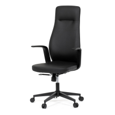 Kancelářské křeslo, černá ekokůže, houpací mechanismus s aretací ve 3 polohách, kovový kříž, kolečka pro tvrdé povrchy