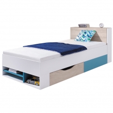 PLANET m | jednolůžko postel PL14 | 90x200 | UNI provedení | modrá/dub/bílá