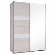 DENVER db | šatní skříň SZ150 + zrcadlo | 150 cm | dub bílý / bílá lesk