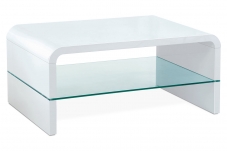 Konferenční stolek 90x60x40cm, MDF bílý vysoký lesk, čiré sklo