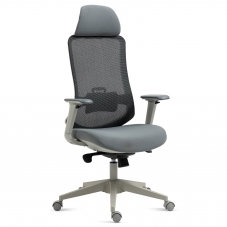 Kancelářská židle, šedý plast, šedá průžná látka a mesh, 4D područky, kolečka pro tvrdé podlahy, mul