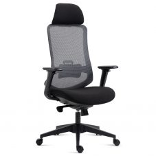 Kancelářská židle, černý plast, černá látka, 4D područky, kolečka pro tvrdé povrchy, houpací mechani